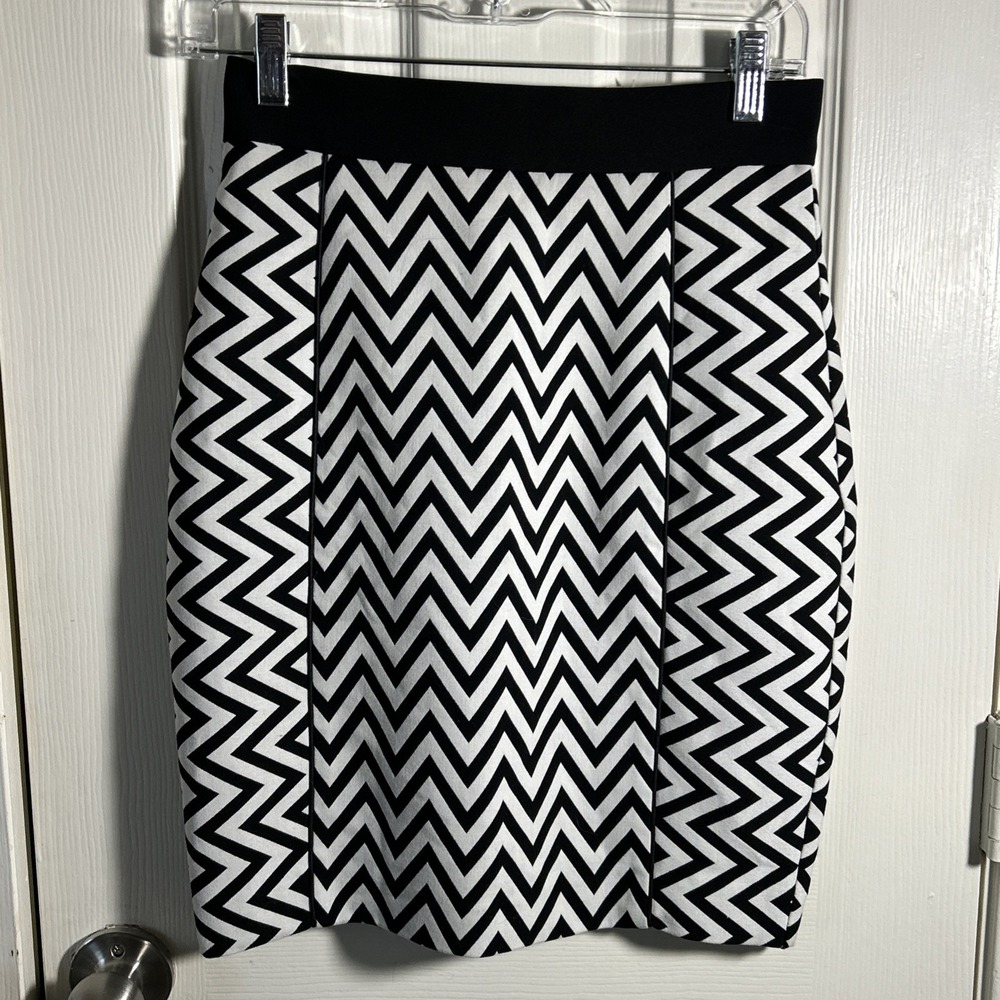 NWT! H&M Skirt Women's‎ 6 Black and White Lined Knee Length Pencil Back Zip